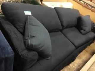 Dark Navy Fabric Slipcover Sofa With 2 Pillows 