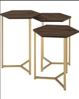 Byblos Hex 3 Piece Nesting Table Walnut/Gold