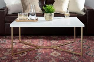 Walker Edison - 42" Y-Leg Coffee Table - White Marble/Chrome - AF42LUXWMC