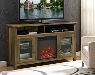 Walker Edison - 58" Wood Highboy Fireplace TV Stand - Rustic Oak - W58FP18HBRO