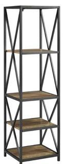 Walker Edison - Metal X Tower w/Wood Shelves - Rustic Oak - BST18XMWRO