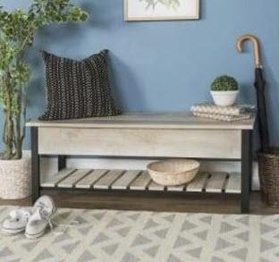 Walker Edison - 48" Open Top Storage Bench  w/shoe shelf -Barnwood -  B48PCSBBW