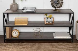 Walker Edison - 60" X-Frame Metal & Wood Media Bookcase - Grey Wash - BS60XMWGW