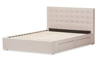 Baxton Studio - Queen UPH Tufted Bed - Beige - Missing one Drawer- CF8497