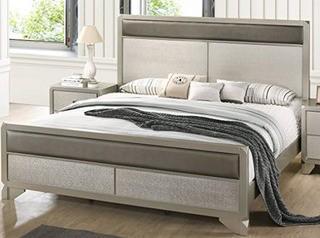 Roundhill Furniture B480Q Keila Contemporary Faux Leather Upholstery Wood Bed, Queen 