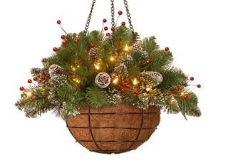 National Tree Company - Pre-Lit Spruce Hanging Basket - GLM1-300-20H-B1