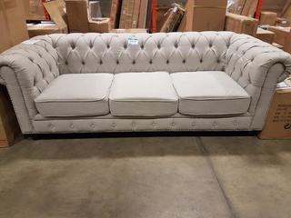 Chesterfield Nailhead Sofa Beige Grey