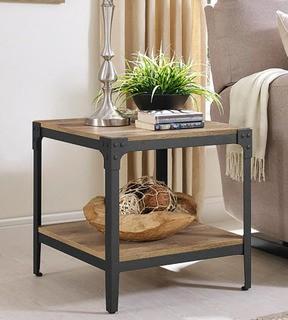 Walker Edison C20AISTBW Angle Iron Rustic Wood End Table Barnwood - 2 pc