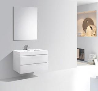 Bliss 36" High Glossy White Wall Mount Modern Bathroom Vanity - VANITY ONLY!