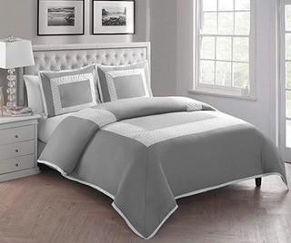 VCNY Home Marion 3 Piece Microfiber Duvet Cover Set, Ultra Soft Duvet Cover, Wrinkle Resistant Bed Set, King, Gray