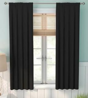 Beachcrest Home Evangelina Solid Room Darkening Thermal Rod Pocket Single Curtain Panel-Black,54x36", 4PC