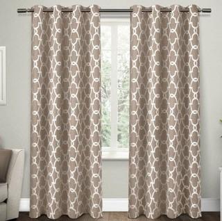Britain Geometric Blackout Thermal Grommet 2 Curtain Panels-Taupe, 52x84"