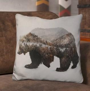 Loon Peak Olmstead the Kodiak Brown Bear Throw Pillow (LNPE3263) 16x16"