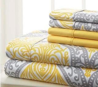 Spirit Linen Hotel 5Th Ave Prestige Home Collection 6 Piece Sheet Set, Queen, Grey Yellow Medallion?