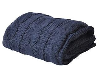 Battilo Soft Knitted Dual Cable Throw Blanket, Navy 127x152cm