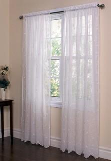 Hathaway Habitat White Scroll Embroidered 2  Window Curtain Panels - 54x63", White