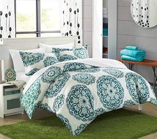 Chic Home Ibiza 3 Piece Reversible Duvet Cover Set (CHDE1925_15220424_15220425)Green,King