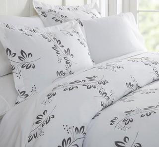 Simple Vine Patterned Performance Gray Queen 3-Piece Duvet Cover Set