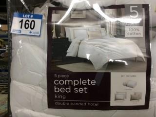 Five Piece Complete Bed Set King Double Banded Hotel 