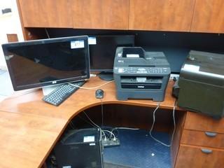 HP Computer, 2 Monitors, Keyboard, and 2 Printers