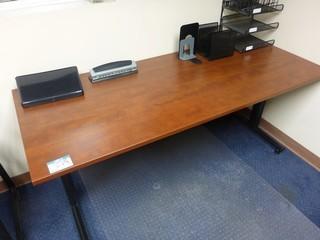 Cherry U-Shape Executive Desk With Corner Shelf And 6' Table