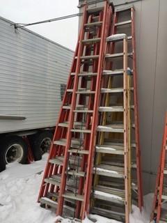 7 Fiberglass/Aluminum Ladders, (2) 24' Extension Ladders, (2) 12' Step Ladders, (2) 10' Step Ladders, (1) 8' Step Ladder