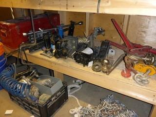 Contents of Shop Table Lower Shelf, Comes with Receivers, Tire Chains, Jack Hammer, Bits and Load Binders