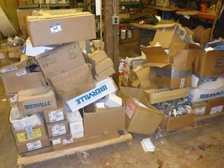 Quantity of Miscellaneous Electrical Supplies. Comes with Metal Filing Cabinet, 3 Pallets of Miscellaneous Supplies