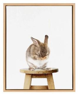 Kate and Laurel Sylvie Shy Bunny Rabbit Animal Print Portrait Framed Canvas Wall Art by Amy Peterson, 18x24 Natural