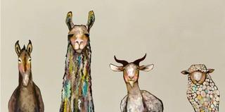 Mercury Row 'Donkey, Llama, Goat, Sheep' Acrylic Painting Print on Canvas in Cream MCRW3303_28102616_28102615)5x10"