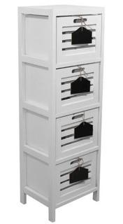 GHP 15"x12.6"x41" White Wood Rustic Portable 4-Baskets Chalk Board Storage Cabinet