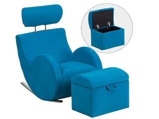 Flash Furniture LD-2025-TQ-GG HERCULES Series Turquoise Blue Fabric Rocking Chair with Storage Ottoman