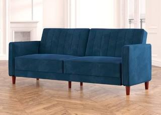 Willa Arlo Interiors Nia Pin Tufted Convertible Sofa (WRLO6780_22801010)Dark Royal Blue Velvet