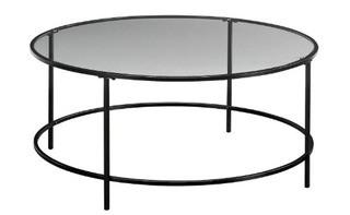 Sauder 414970 Harvey Park Coffee Table, L: 35.98" x W: 35.98" x H: 16.50", Black/Clear Glass