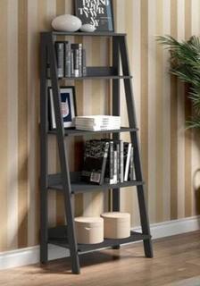 Walker Edison BS55LDBL 55 in. Wood Ladder Bookshelf - Black