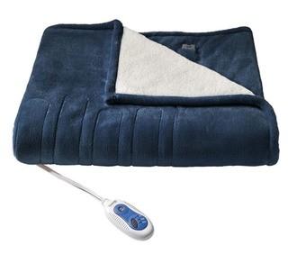 Beautyrest Black Luxury Heated Electric Premium Plush to Sherpa Throw 50"x70" - Navy Blue