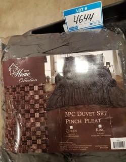 Sweet Home Collection 3pc Duvet Set Pinch Pleat - Grey - King