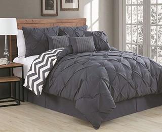 Avondale Manor 7-Piece Ella Pinch Pleat Comforter Set, King, Charcoal 