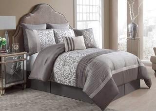 Queen Size Complete BED-IN-A-BAG in Taupe Luxurious 8 Pc Set w/ Decorative Pillows