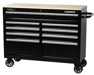 Husky 46" 9 Drawer Mobile Workbench with Solid Wood Top