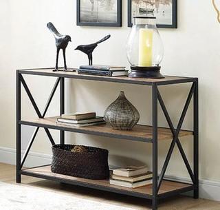 Walker Edison 40" X-Frame Metal and Wood Media Bookshelf - Barnwood - BS40XMWBW