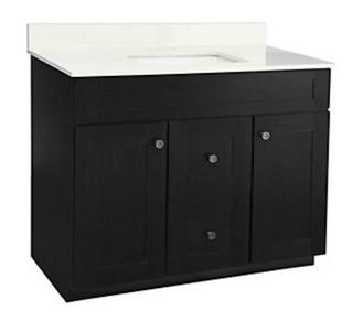 GLACIER BAY Eldan 42-inch W Vanity Combo with White Engineered Stone Top (cabinet damaged on right side)