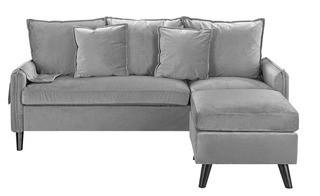 Classic Living Room Velvet Sectional Sofa, L-Shape Couch with Pocket Organizer (Light Grey)