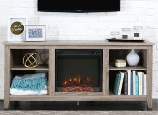 Walker Edison 58" Wood TV Console with Fireplace (F18V66L) - Driftwood