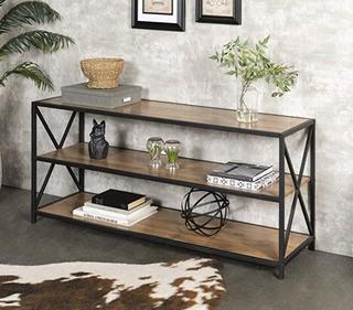 Walker Edison Furniture BS60XMWBW 60 in. Wide X-Frame Metal and Wood Media Bookshelf in Barnwood