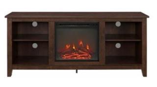 Walker Edison 58" Wood Fireplace Media TV Stand Console - Traditional Brown
