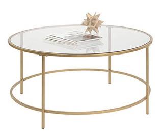 Sauder Round Coffee Table International Lux Collection Satin Gold Finish