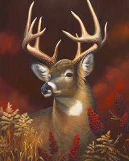 Deer on Red' Graphic Art Print on Wrapped Canvas 47x35"