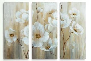 Shimmering Blossoms' Acrylic Painting Print 3 Piece Image on Gallery Wrapped Canvas, Overall 40x60"