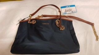 Calvin klein - Ladies Blue/Brown leather trim Handbag - Strap Broken